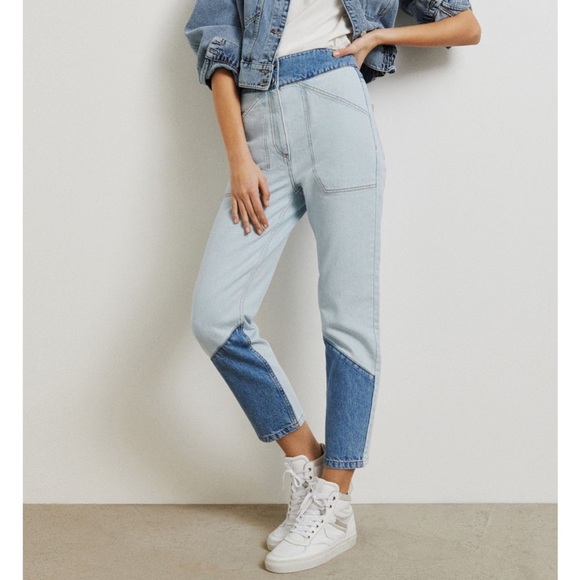 ba&sh Apolo Color Block Ankle Jeans in Blue Jeans size 1/ small - Picture 3 of 16